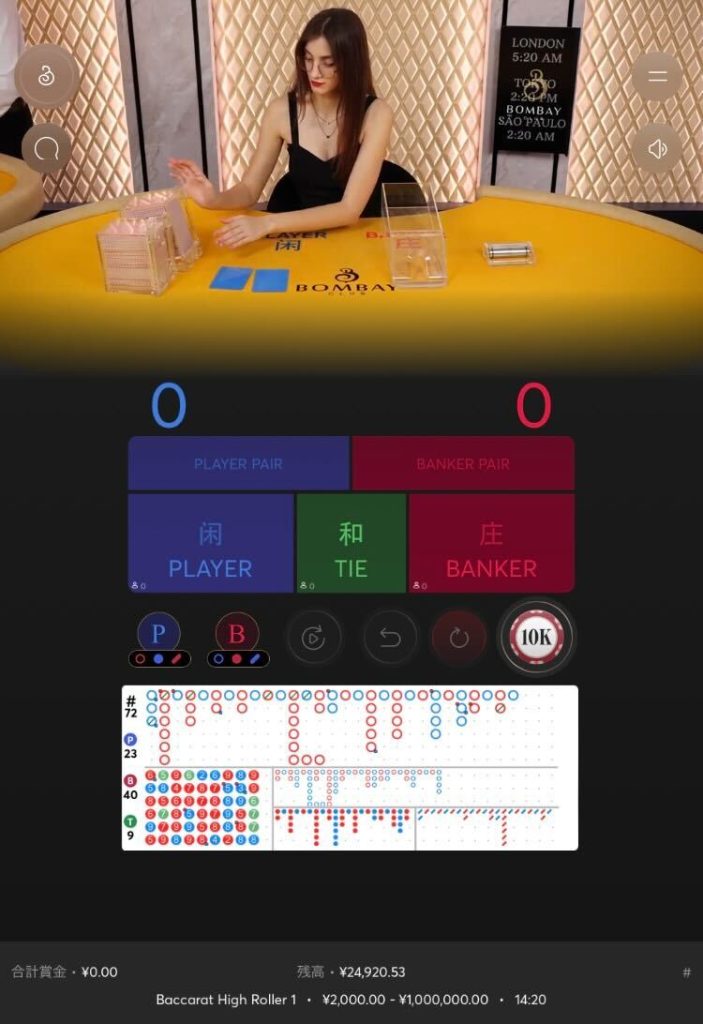 リリベットで遊べるバカラの例