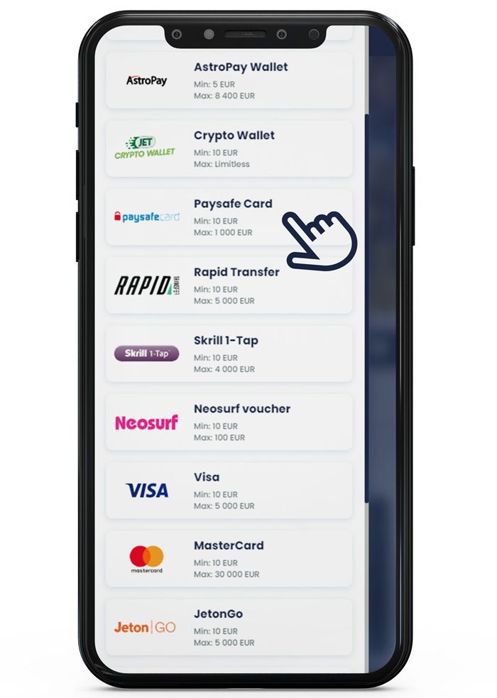 depositing with Paysafecard at Lilibet Step 2
